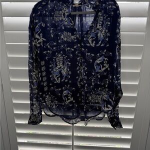 Pilcro Blue Long Sleeve Graphic Blouse